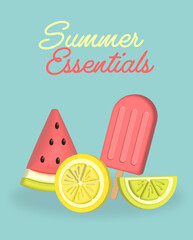 Sommer Lieblinge in 3D - Wassermelone, Stieleis, Limette, Zitrone