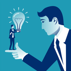 Investor idea. Businessman gives the idea to the sponsor. Big Boss look the idea of an employee. Offers an investment opportunity. Concept business. Vector illustration flat design. Startup financing.