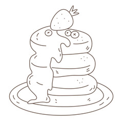 Pancakes with syrup and berries on plate