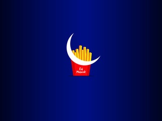 French fry with half moon. Eid Mubarak concept. Restaurant concept. Vector illustrations.