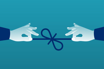 Hands tie a knot. Vector illustration flat design. Isolated on background.