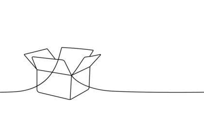 Papier Peint photo Une ligne Dessin continu d& 39 une ligne de boîte en carton. Illustration continue d& 39 une ligne de boîte en carton. Illustration linéaire minimaliste de vecteur.