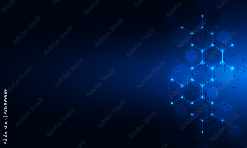 Poster molecular structure and chemical elements. abstract molecules background. science and digital techno