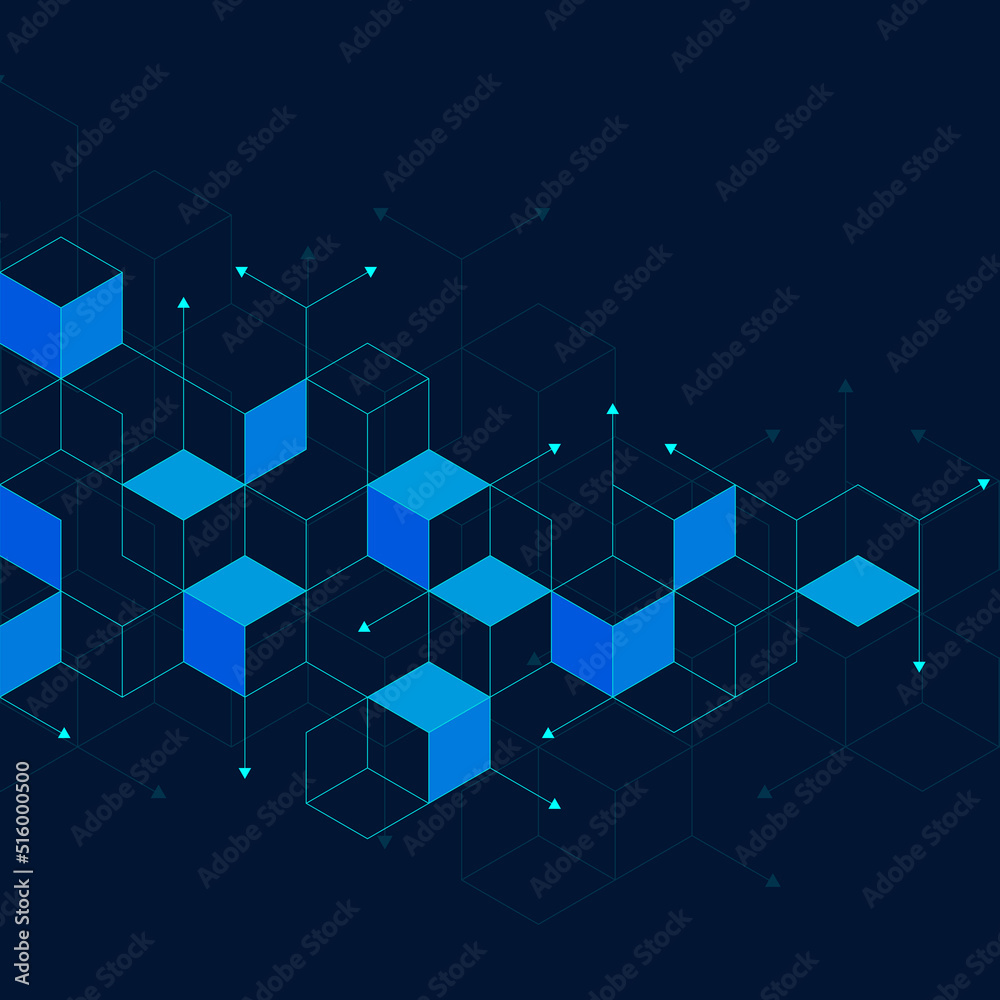 Wall mural abstract geometric background with isometric digital blocks. blockchain concept and modern technolog