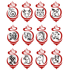 Decorative 12 Asian Zodiac Designed in Unalome Structure