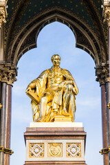 Fototapeta na wymiar LONDON, UK - 20 FEBRUARY, 2017: The Albert Memorial is situated in Kensington Gardens. It was commissioned by Queen Victoria in memory of her beloved husband, Prince Albert.