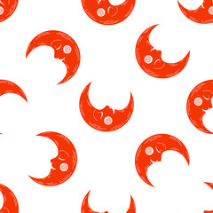 Orange moon seamless pattern with white background.