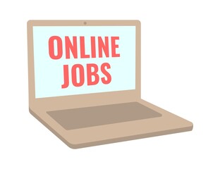 laptop with sign online jobs. online laptop concept,  e-shop or digital store, vector flat graphic illustration