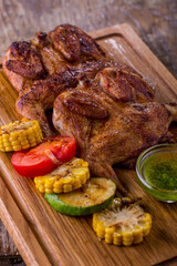 Grilled quail with grilled vegetables