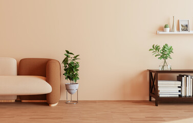 minimal interior style poster Mock up the living room wall in brown with modern sofa and decorations in the living room...copy space. 3D rendering.