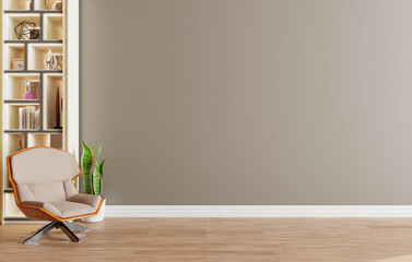 minimal interior style poster Mock up the living room wall in brown with modern sofa and decorations in the living room...copy space. 3D rendering.