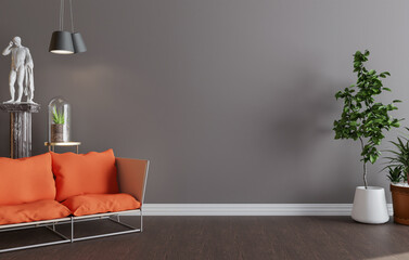 minimal interior style poster Mock up the living room wall in gray with modern sofa and decorations in the living room...copy space. 3D rendering.