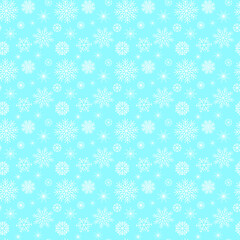 Falling Snowflakes on Blue background Seamless pattern snowflake Design texture winter season for prints White snowflakes New Year Repeat. Snow. Snowflake in doodle style Vector illustration Christmas