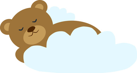 Vector illustration of sleepy bear on clouds in cartoon style