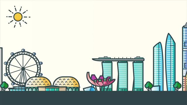 2D animation of Singapore city landmarks