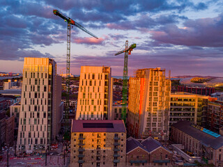 Construction site at sunset