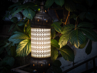 the lantern in a dark room
