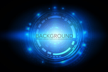 Vector tech circle with various technological elements on blue color background.