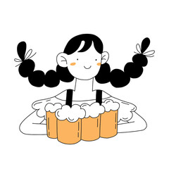 Cartoon cute character smiling with beer hand drawn outline illustration in minimal style isolated on white. Alcohol drink concept.