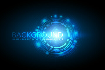 Vector tech circle with various technological elements on blue color background.
