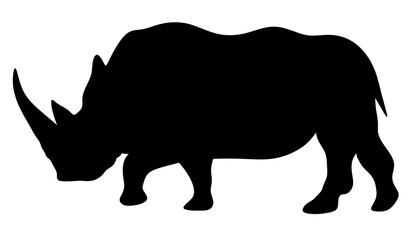 Silhouette of a rhinoceros on a white background. African animal silhouette.