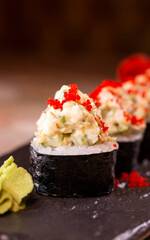 japanese dish rice rolls with cheese close-up