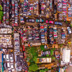 Abstract view of a top down view of car spare pieces creating a pattern