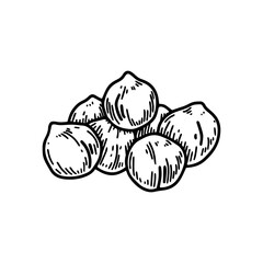 Hand drawn handful of chickpeas beans. Botany vector illustration in sketch style