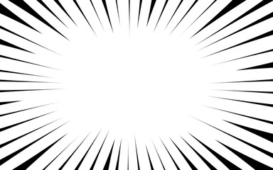 Obraz premium Comic book black and white radial lines background. Manga speed frame. Superhero action. Explosion vector illustration.