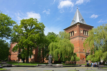 Belfry of the Church of St. Bartholomew and the Monument of Yuri Drogobych in Drogobych, Ukraine	
 - obrazy, fototapety, plakaty