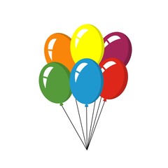 Ballon in cartoon style. flat icon for selebrate and carnival. Bunch of balloons for birthday and party.flying  balloon with rope.blue,red,green,yellow ball isolated.