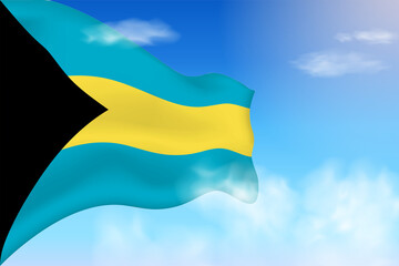 The Bahamas flag in the clouds. Vector flag waving in the sky. National day realistic flag illustration. Blue sky vector.