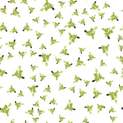 Obraz na płótnie Canvas Seamless vector pattern with olives and olive leaves on a white background. Illustration for the label of olive oil, canned olives, olive product packaging. Vegetable texture