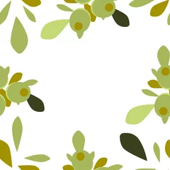 Foto op Plexiglas Seamless vector pattern with olives and olive leaves on a white background. Illustration for the label of olive oil, canned olives, olive product packaging. Vegetable texture © Alesia