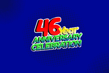 46 year anniversary celebration fun style logotype. anniversary logo with red, purple and blue color isolated on red background, vector design for celebration, invitation and greeting card - Vector