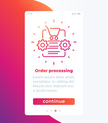 order processing mobile app page screen with line icon