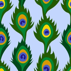 Fototapeta na wymiar Pattern with peacock feathers. Peacock eye. Seamless vector pattern with peacock feather.