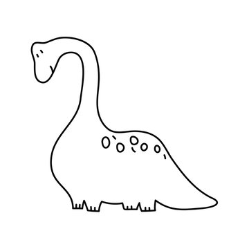 Vector Stylized cute monoline dinosaur Brachiosaurus isolated on white background. Kids dino for children and adults. Doodle simple baby style. Print on fabric stock illustration