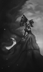 Girl in a dress bringing the night to earth