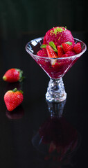 strawberry sorbet in a glass