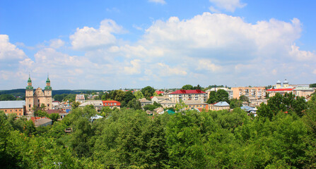Fototapeta na wymiar Panorama of Zbarazh and Bernardine monastery from the castle hill, Ukraine 