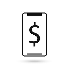Mobile phone flat design icon with dollar sign.