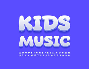 Vector modern Poster Kids Music. White 3D Font. Creative Alphabet Letters and Numbers