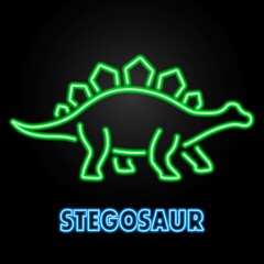 stegosaur neon sign, modern glowing banner design, colorful modern design trends on black background. Vector illustration. © Oleh