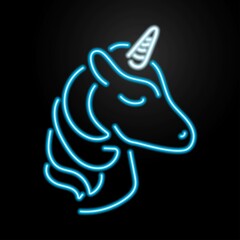 unicorn neon sign, modern glowing banner design, colorful modern design trends on black background. Vector illustration. © Oleh