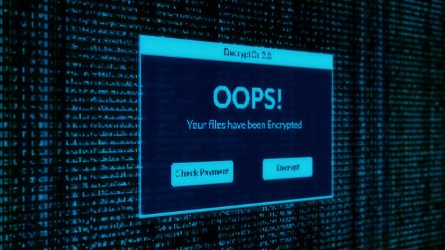 OOPS! warning and check payment for decrypt system files concept with binary code background