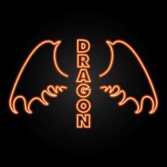 dragon wings neon sign, modern glowing banner design, colorful modern design trends on black background. Vector illustration.