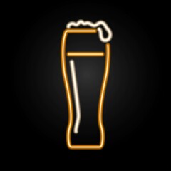 glass with beer neon sign, modern glowing banner design, colorful modern design trends on black background. Vector illustration.