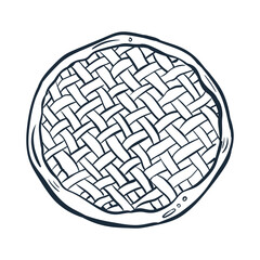 Pie line art . Vector illustration with doodles on the theme of cozy autumn.A cute element for greeting cards, posters, stickers and seasonal design. Isolated on a white background.