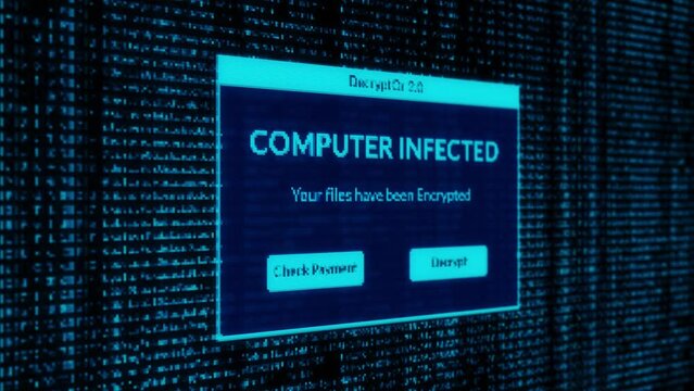 computer infected and check payment  for decrypt system files concept with binary code background